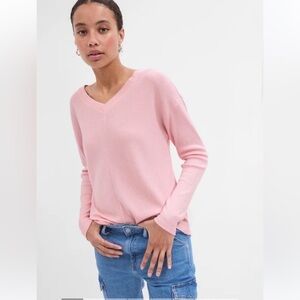 NWT GAP Softspun Ribbed V-Neck Long Sleeve Top Pink Size X-Small